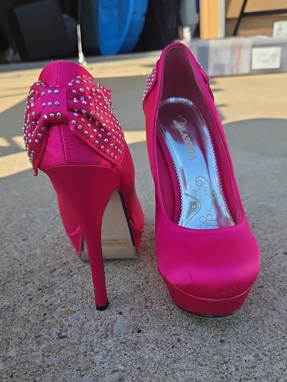 Women's Hot Pink Satin Stiletto Pumps with Studded Bow